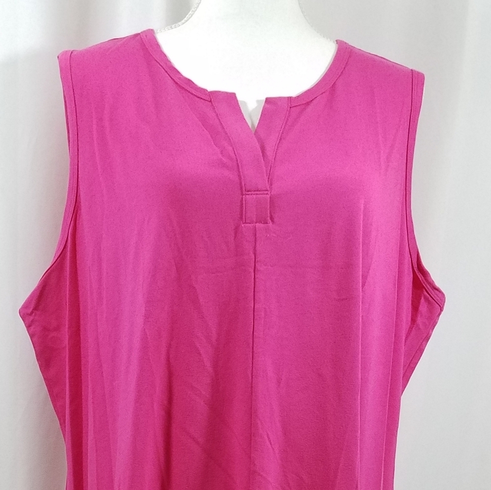 Denim & Co Sleeveless V-Neck 2XP Pink Jersey Dress - Picture 6 of 16